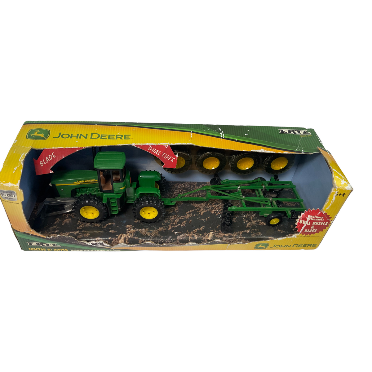 Ertl Tractor with Ripper 18" John Deere Set Removable Dual Wheels Blade NEW 2006